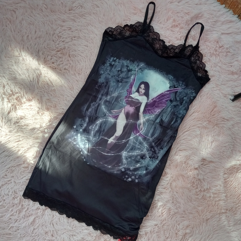 💥Fairy grunge bodycon gothic slip dress! Nwt! Sexy goth dress w/lace trim - Picture 4 of 12